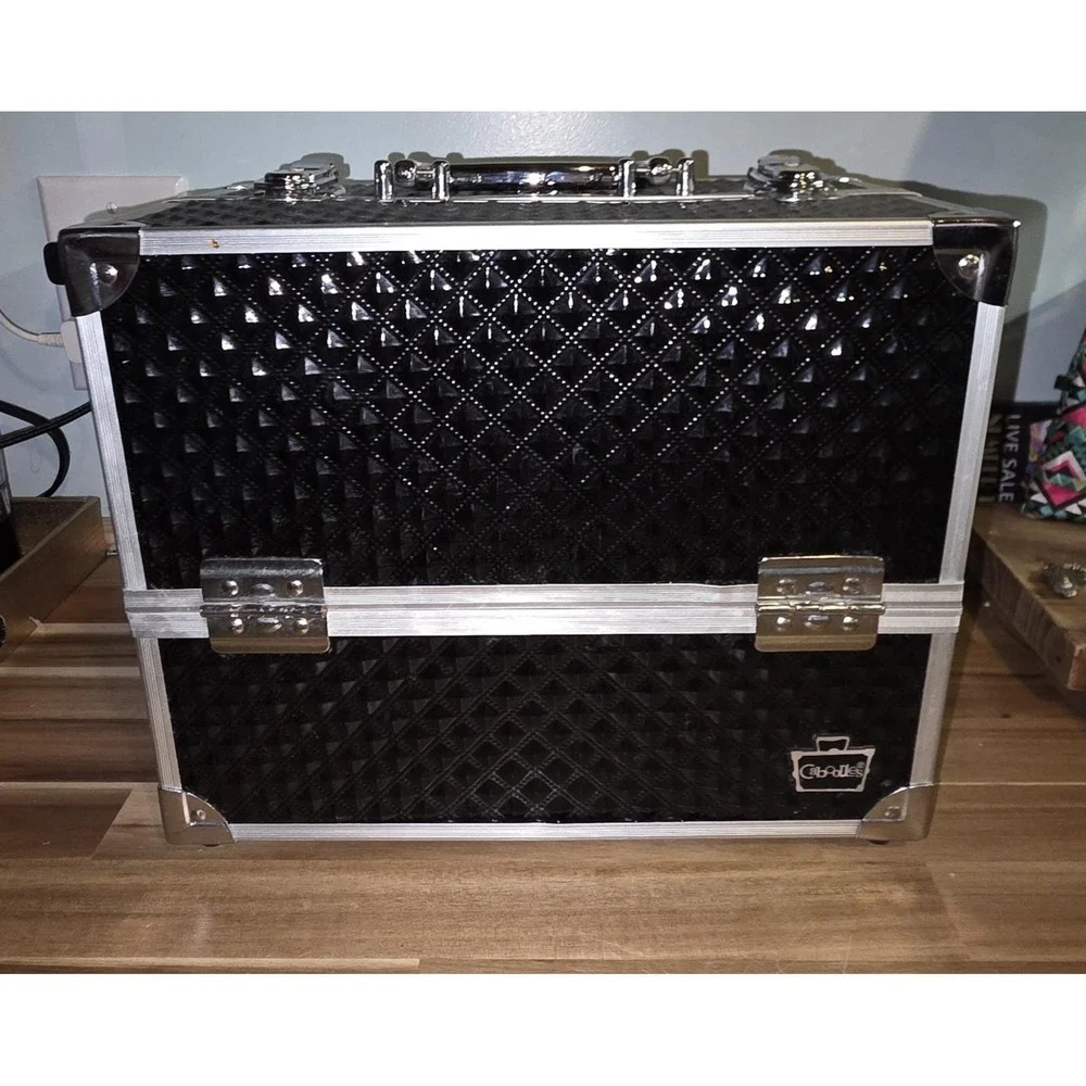 Caboodles Black Quilted Diamond Makeup Train Case Organizer Vintage no key